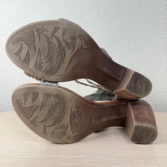 Sundance Gray Brown Woven Braided Open Toe Block Heel Sandals Boho 37 6.5 7 - Picture 6 of 9